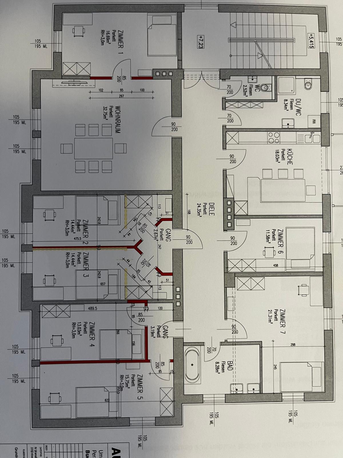 Grundriss der 7-Zimmer-WG